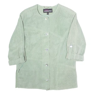 Vintage GIORGIO MOBIANI Womens Blazer Jacket Green Leather Suede 90s UK 14 - Picture 1 of 6