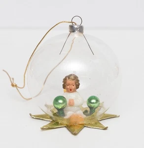 VTG West Germany Foil Cherub Angel Glass Diorama Christmas Ornament - Picture 1 of 5