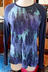 Smartwool Womens XL Shirt Top Merino 250 Asymmetrical Neck Zip Wool Blues - Picture 1 of 5