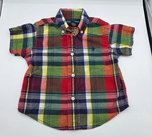 Baby Boy Ralph Lauren Plaid Short Sleeve Button Down Size 12 Months - Picture 1 of 3