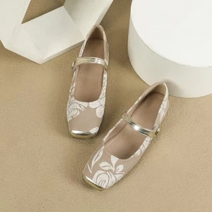 Womens Flat Square Toe Shoes Summer Chinese Style Mary Jane Shoes Evening Shoes - Picture 1 of 28