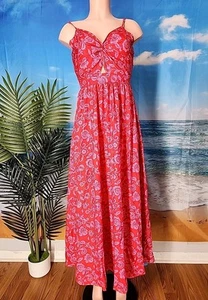 Nwt Cupshe Women's Long Red Color Pink Floral Dress Size Small Tie Back - Picture 1 of 6