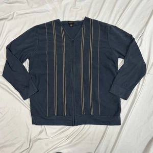 Suéter cárdigan acrílico a rayas azul marino cremallera completa Reunion Menswear para hombre L - Imagen 1 de 6