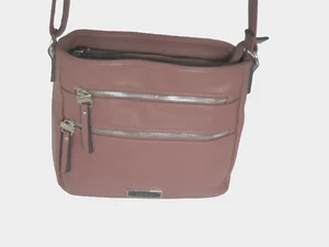 Nicole Miller Schultertasche / Crossbody Bag Mauve Pebbled Leather Multi-Compartment - Bild 1 von 10