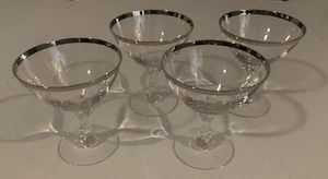 (4)FOSTORIA WEDDING RING Crystal Sherbet Champagne Dessert Glasses Platinum Rim - Picture 1 of 5