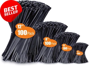 Zip Ties Assorted Sizes (4"-12") 400 Pack Black UV Resistant Cable Ties - Picture 1 of 12