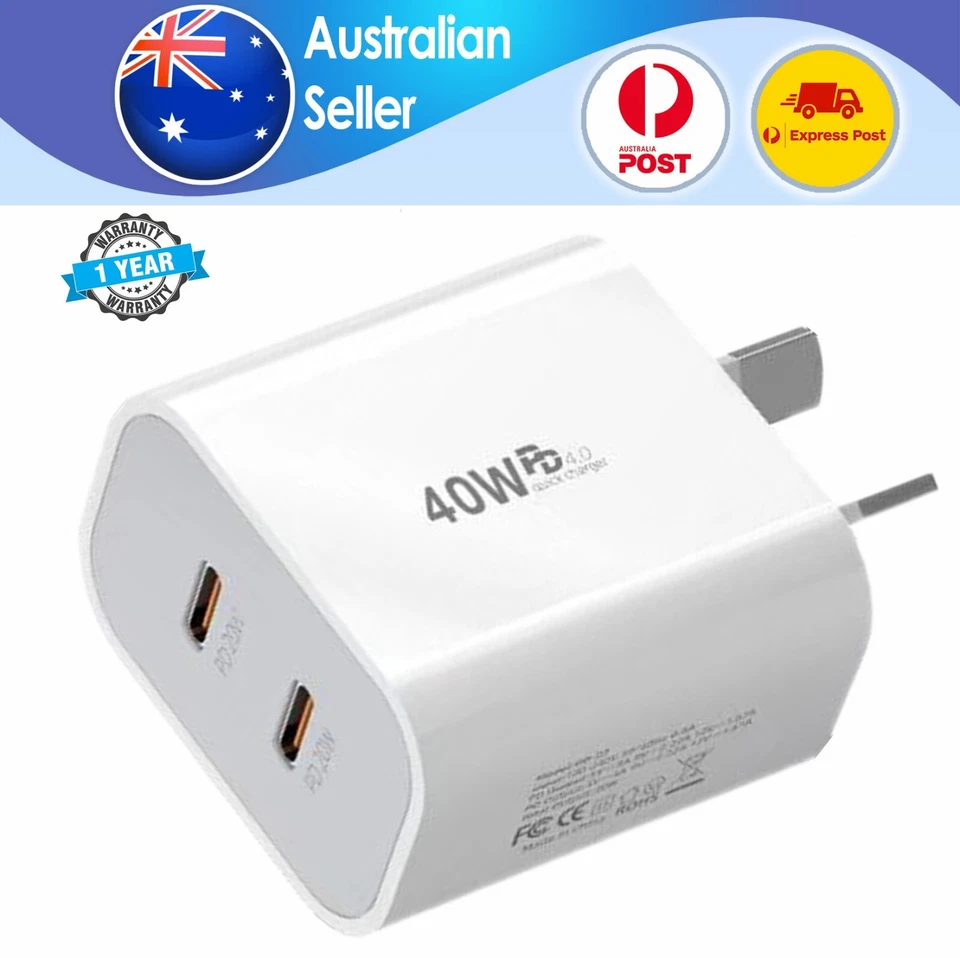 40W DUAL USB-C PD Fast Charging Wall USB C Charger Power Adapter Type-C Brick AU - image 1 of 4