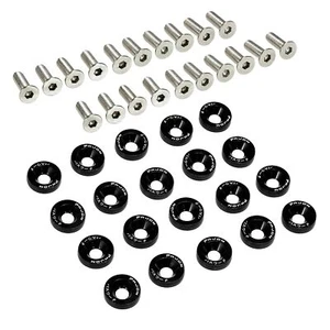 20pcs BLACK Billet Aluminum Fender/Bumper Washer/Bolt Engine Bay Dress Up Kits - Picture 1 of 20