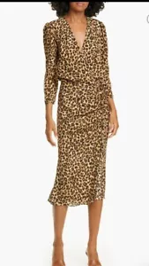 VERONICA BEARD Size 12 Arielle Leopard Print Stretch V-Neck Silk Midi Dress - Picture 1 of 12