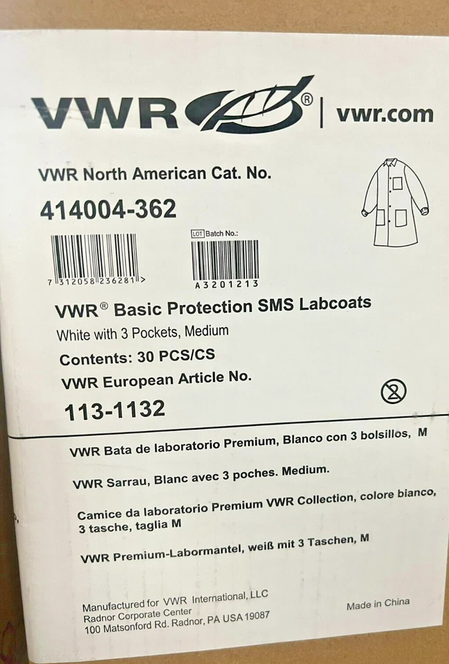 VWR 414004-362 SMS Labcoats Medium - Sealed Box of 30 - Image 1 of 1