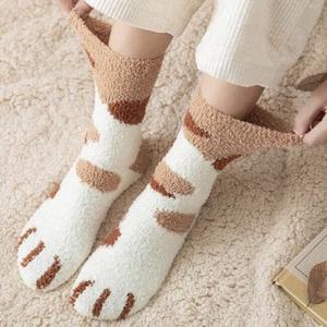 2Pairs Womens Cute Cat Claws Fuzzy Socks Plush Warm Winter Socks for Sleep Home - Picture 1 of 16