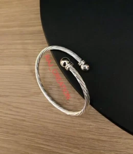 925 Sterling Silver Twist Wire Bangle With Balls | Made By Hand CHUNKY BRACELET - Picture 1 of 3
