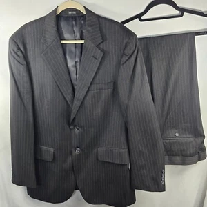 Van Heusen Black Pinstripe Men's 2 Piece Suit 42 R Jacket / 34 X 30 Pants - Picture 1 of 14
