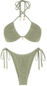 Zaful Set Bikini Donna Cravatta Triangolo a Rete Convertibile Taglia 6 - Foto 1 di 8