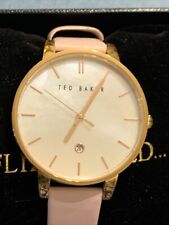 NEW Genuine Ted Baker Ladies Rose Gold Watch Pink Leather Strap & Date MOP Face