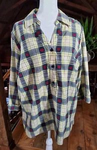 CJ Banks Top Tunic Womens 1X Apple Plaid Cotton Red Blue Yellow 3/4 Slv - Picture 1 of 16