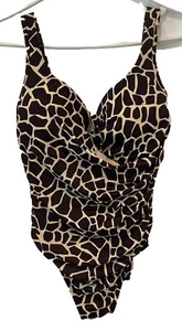Miraclesuit Swimsuit One-Piece Slimming Ruched Brown Beige Leopard Print Size 14 - Picture 1 of 9
