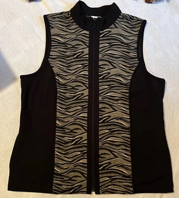 Chaleco WEEKENDS By CHICO'S Mujer Talla 1 Sin Mangas Cremallera Completa con Bolsillos Negro Dorado Foto 1 de 4