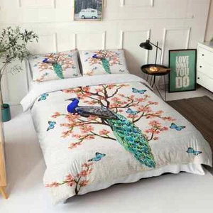 Great Peacock Spreads Its Tail 3D Quilt Duvet Doona Cover Set Pillow case Print - Imagen 1 de 6