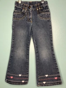 VTG Gymboree Girls Size 5 slim Denim Jeans Pink Hearts Flared Pockets Valentine - Picture 1 of 6