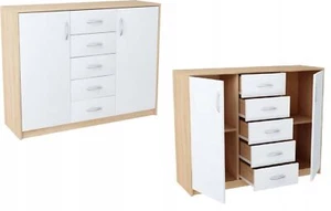 MATKAM Cómoda Moderna 2D5S con 2 Puertas y 5 Cajones, (Sonoma Roble Blanco) - Imagen 1 de 4