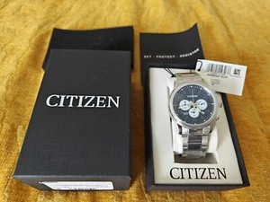 Neu Citizen WR50 Chronograph Quarz BLAU Weiß ZIFFERBLATT Herrenuhr. Made In Japan - Bild 1 von 7