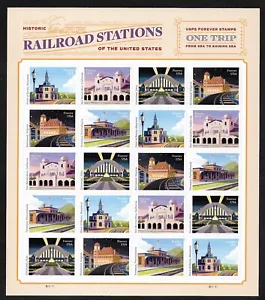 NEW #5758-62 - Railroad Stations (forever) 2023 Issue- MNH Sheet of 20 (5 diff) - Picture 1 of 2