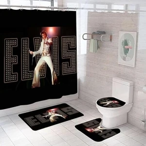Elvis Bathroom 4 Pieces Set Shower Curtain, Toilet Lid Cover,Elvis Gift for Fans - Picture 1 of 3
