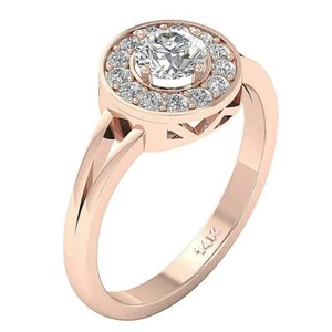 Halo Solitaire Anniversary Ring SI1 G 0.80 Ct Round Diamond Rose Gold Appraisal - Picture 1 of 8