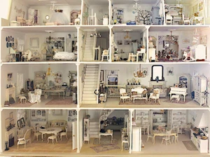 dollhouse in scala 1:12 con 13 stanze arredate in stile shabby chic - Foto 1 di 24