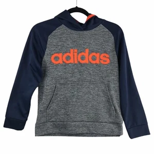 Adidas Boys Hoodie Medium 10-12 Gray Navy Orange Kangaroo Pocket Long Sleeve EUC - Picture 1 of 7