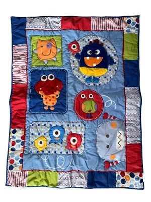 GRACO Baby Monsters Blanket Comforter Quilt Bright Primary Colors HTF - Image 1 of 4