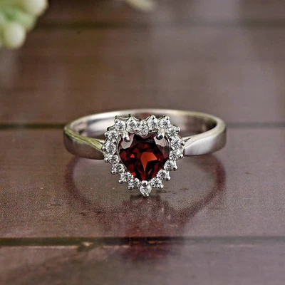 3.6Ct Heart Cut Natural Red Garnet &Diamond Engagement Ring Solid 14K White Gold - Image 1 of 4