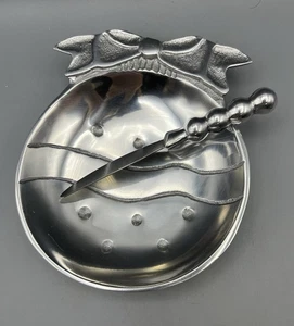 8" Aluminum Serving Platter Christmas Ornament Design Serving Platter w/ Knife - Picture 1 of 7