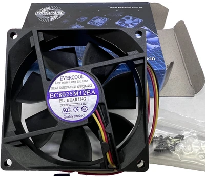 Estuche para computadora Ventilador de refrigeración de 3 pines Evercool 80 mm x 25 mm 12 V EC8025M12EA Foto 1 de 2