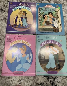 Aschenputtel, Aladdin, Schneewittchen und kleine Meerjungfrau Papierpuppen, ungeschnitten, Vintage - Bild 1 von 18