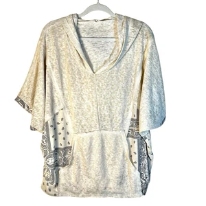 POL Oversize Top mit Kapuze Beige Bandana Paisleybesatz Damen L Trend Freizeit - Bild 1 von 11