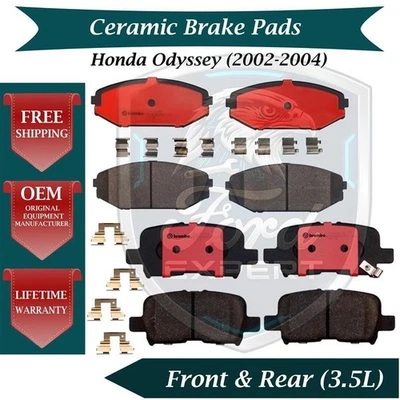 Kit de pastillas de freno delanteras y traseras Brembo OEM de cerámica para Honda Odyssey 2002-2004 3,5 L Foto 1 de 4