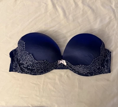 SUJETADOR VICTORIA'S SECRET 38C Muy Sexy Push Up Sin Tirantes Azul Marino Encaje Foto 1 de 4