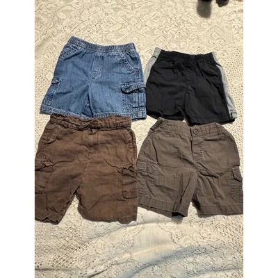 Paquete de 4 pares de pantalones cortos cargo para niños denim lino mezcla de algodón varios colores 24 meses Foto 1 de 4