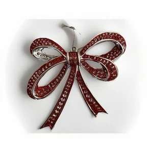 Vtg Lot 31 Red Silver Glitter Bow Christmas Tree Ornament Plastic - Picture 1 of 3