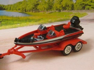 BASS BOAT PRO-FISHING/SPEED BOAT w/ Tandem Trailer 1/64 Scale Limited Edition Q - Picture 1 of 5