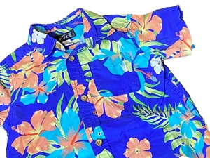 M1 The Children's Place 5T Blue Teal Peach Floral Hawaiian Short Sleeve Shirt - Picture 1 of 3