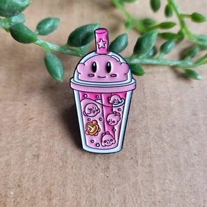 Kirby Boba Tea Enamel Pin badge - video game metal pin gift - Picture 1 of 1