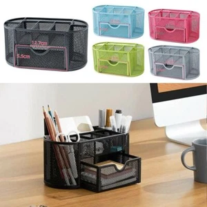 Drawer Storage Box Desk Organizer Metal Mesh Pen Holder Stationery Container - Picture 1 of 17