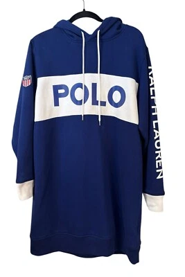 Polo Ralph Lauren Womens Polo Logo Colorblock Fleece Hoodie Dress Large L Blue - Image 1 of 4