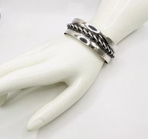 Vintage Sterling Silver 925 Thick Cable Cuff Bracelet 7 1/4” Estate 36g - Picture 1 of 11