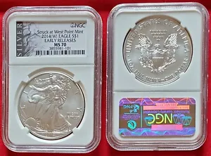 2014(W) Silver Eagle S$1 NGC MS70 ER Struck at West Point ALS Liberty Label (101 - Picture 1 of 2
