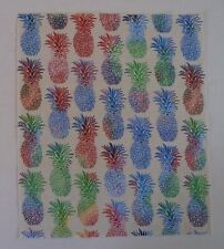 Cotton Panel Square - 11 3/4" x 10"  Blue Top Corner - Pineapples on Beige