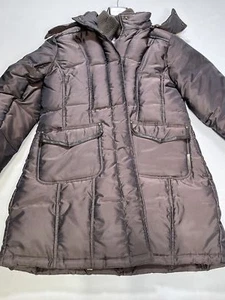 Womens Point Zero Brown Long Puffy Winter Coat With Faux Fur Hood Lining Medium - Picture 1 of 5